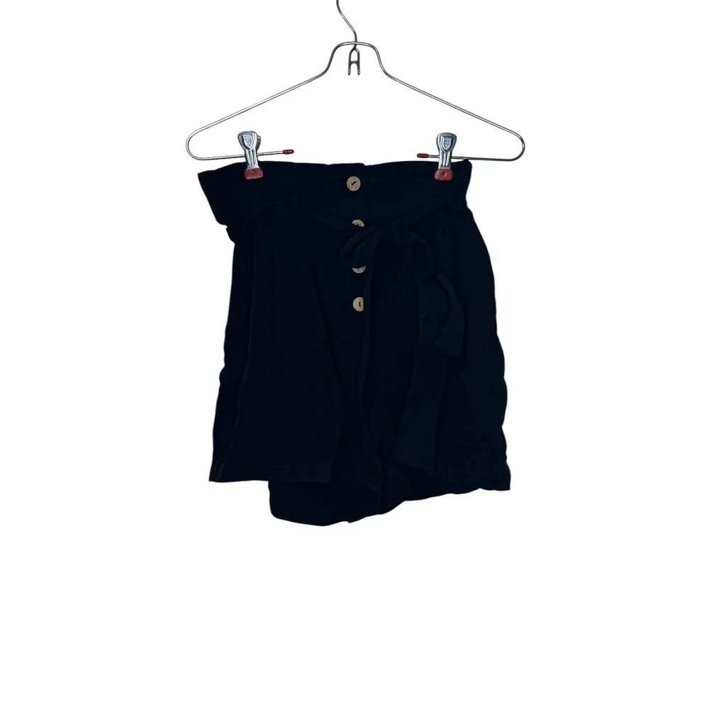 Love Tree Women's Shorts 100% Tencel Belted Button Front High Black Medium NWT‎